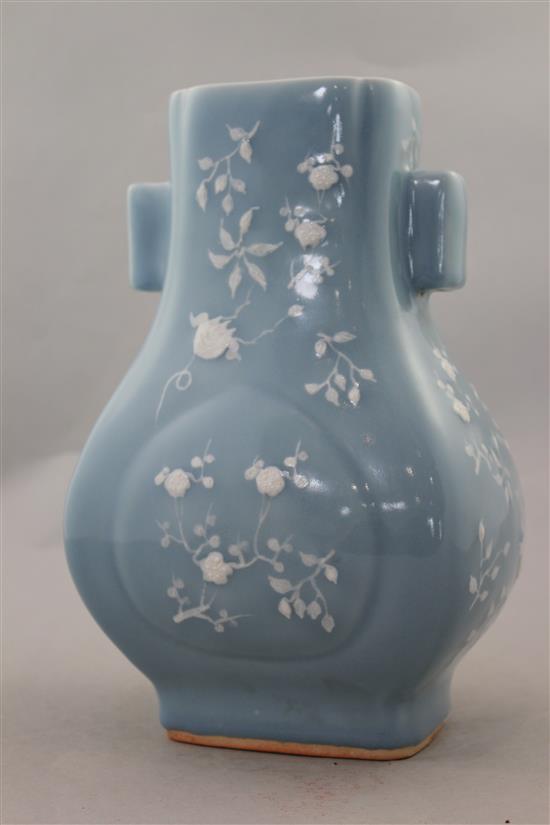 A Chinese Clair de Lune glazed Fanghu shaped vase, Qianlong seal mark but later, 27.5cm